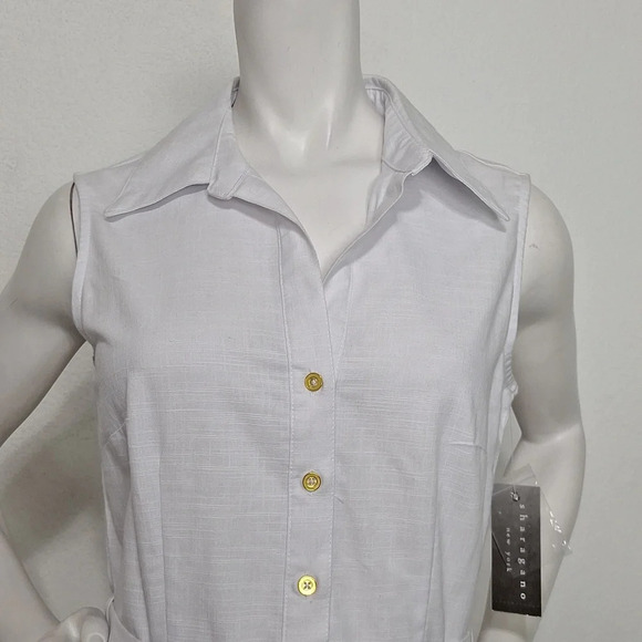 Sharagano NEW Optic White Preppy Coastal Tie Waist Button Front Midi Dress Sz. 6 - Picture 4 of 13